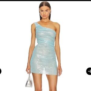 CULTNAKED Blu Moon One-Shoulder Shimmer Mini Dress